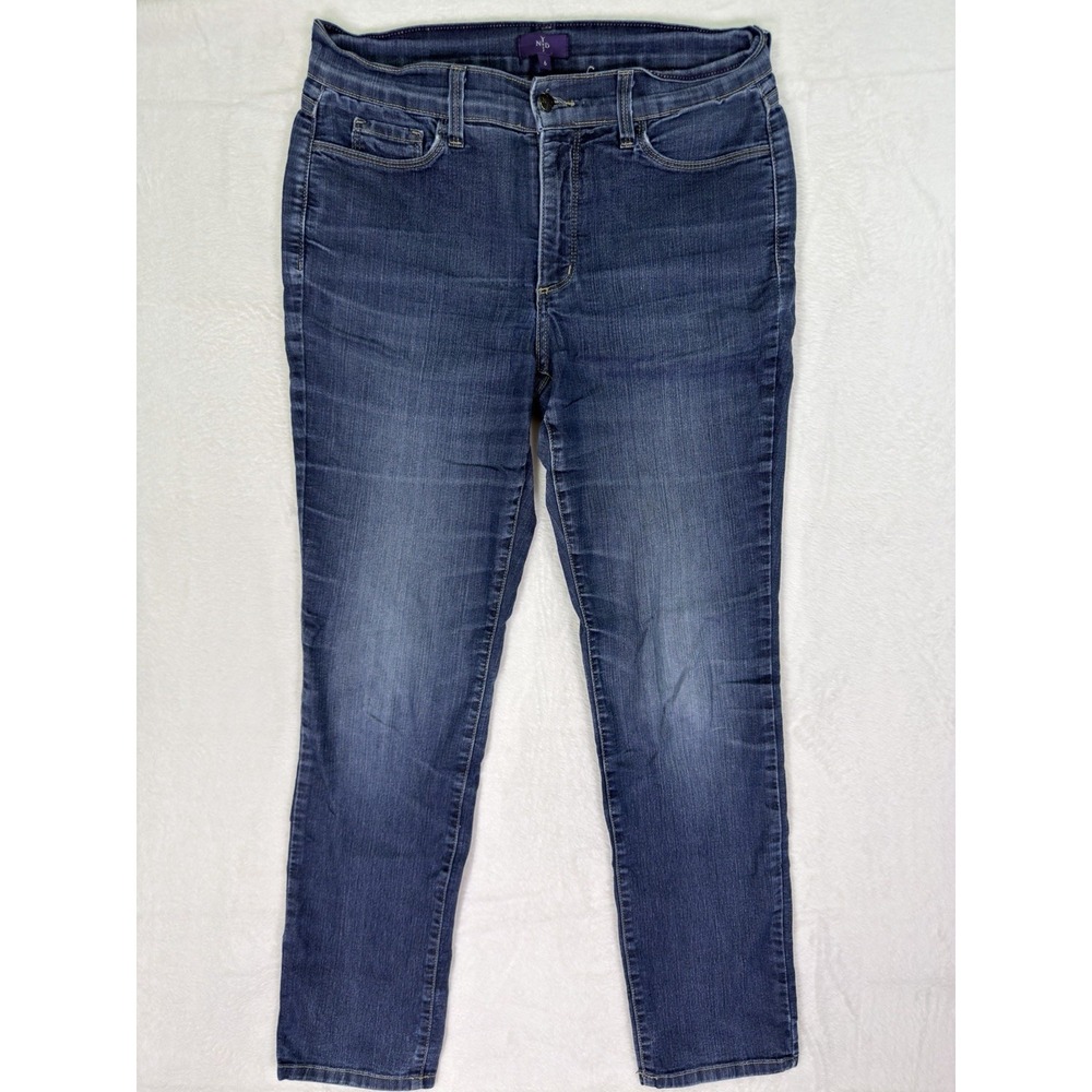 NYDJ Jeans Womens 6 Blue Dark Wash Straight Mid Rise Stretch Lift Tuck